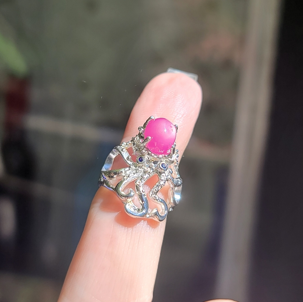 Star Ruby & Sapphire Sterling Octopus 🐙 ring sz6 - Picture 7 of 8